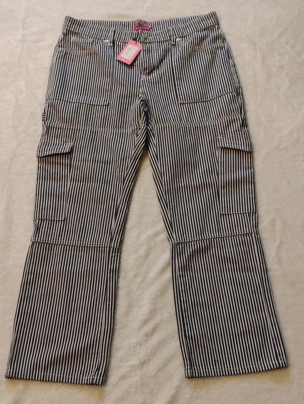 Edikted Stripe Out Cargo Railroad Pants NWT